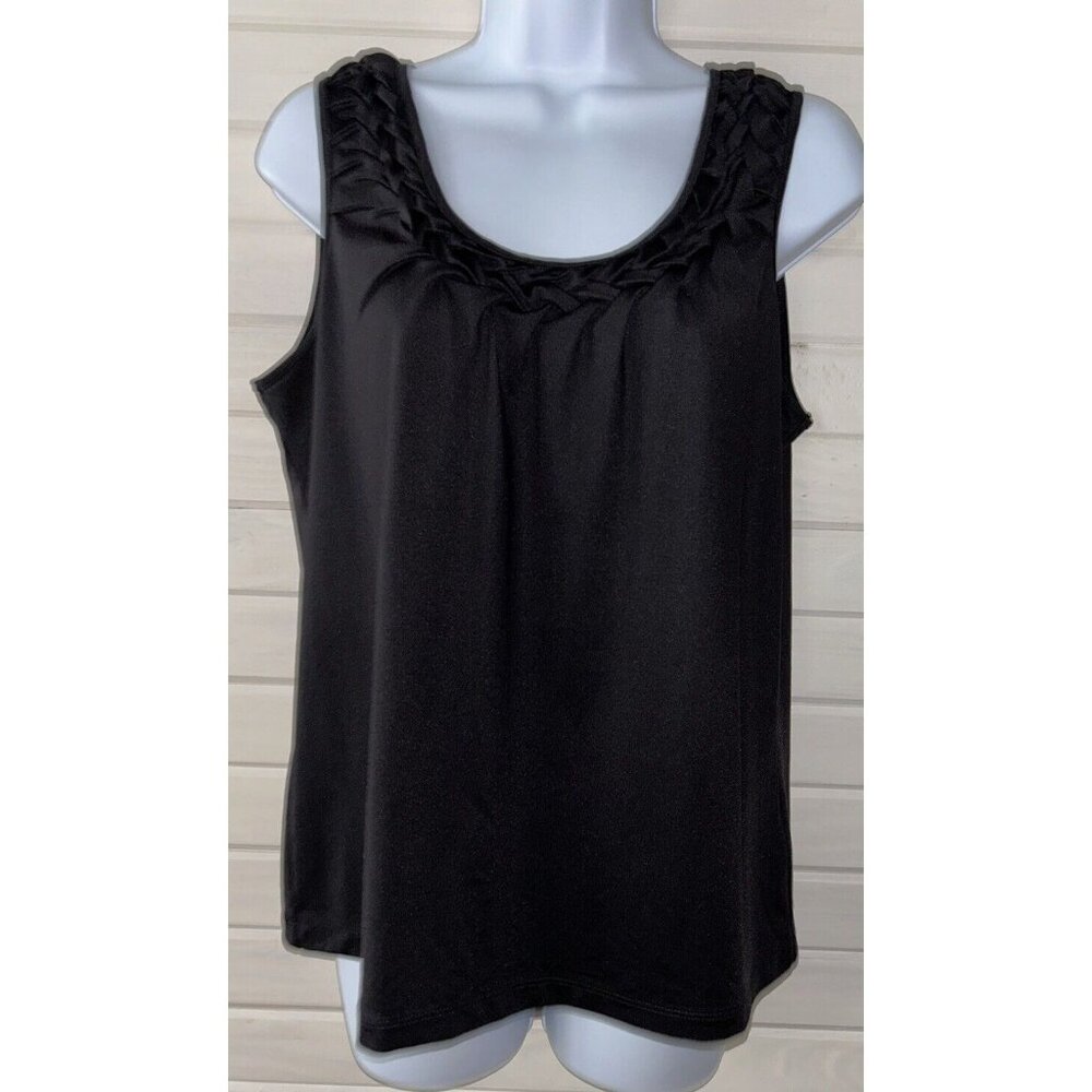 by Chicos Sz 1 (MEDIUM) Black Braided Neck Tank Shell Nylon Stretch EUC
